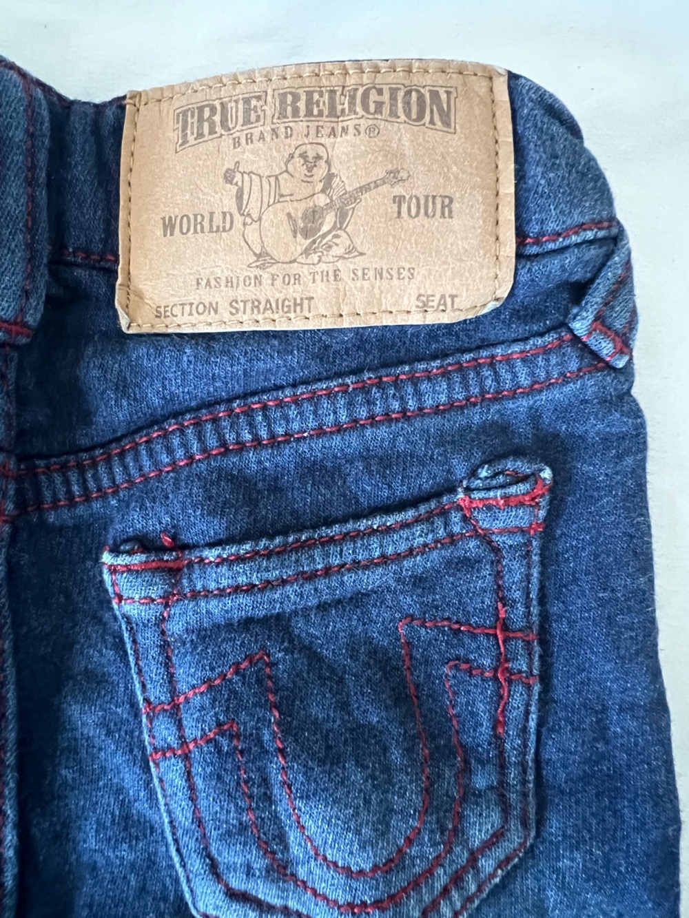 Toddler True Religion Navy Blue Straight Jeans with Red Stitching